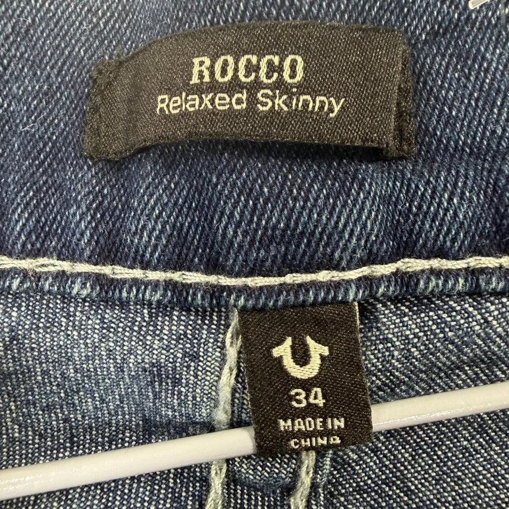 True Religion Rocco Mens Size 34 Dark Woodland Wash Big T Flap Skinny Jeans